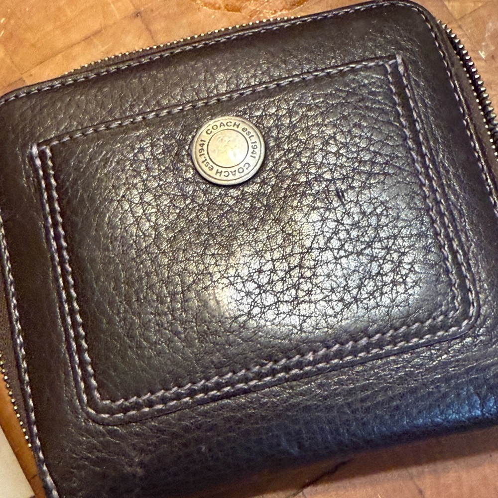 Coach Dark Leather Compact Wallet